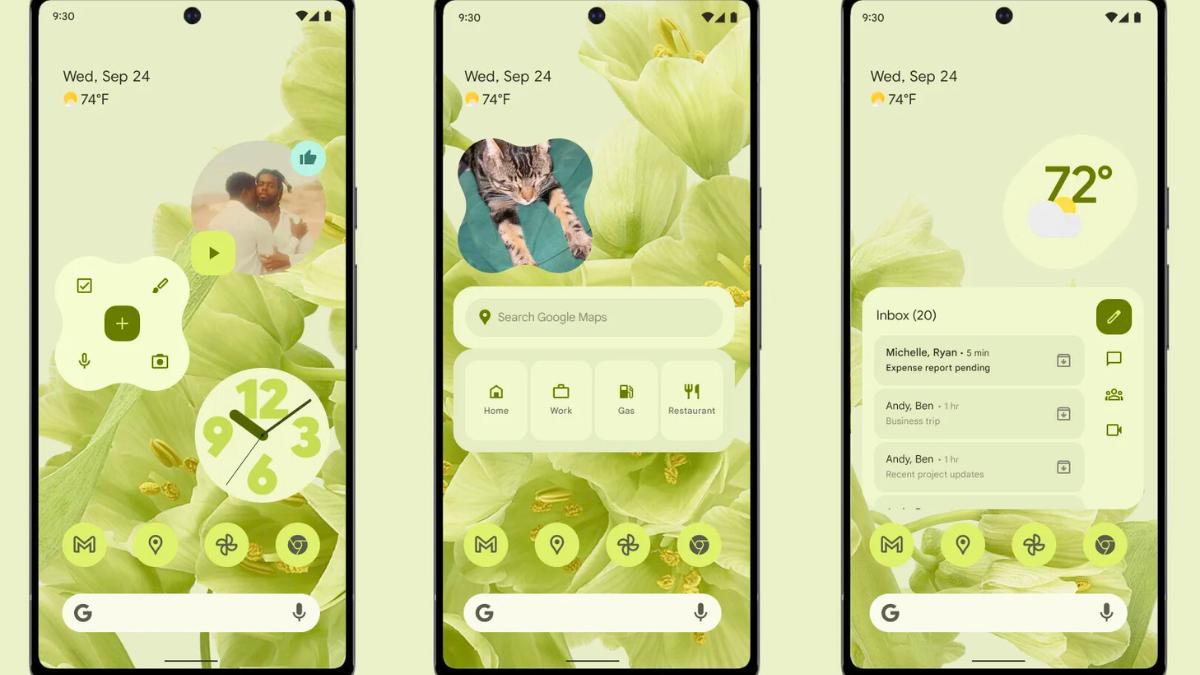 Google Pixel Android 12 update के नए फीचर्स और बदला हुआ इंटरफेस दिखाता हुआ स्मार्टफोन