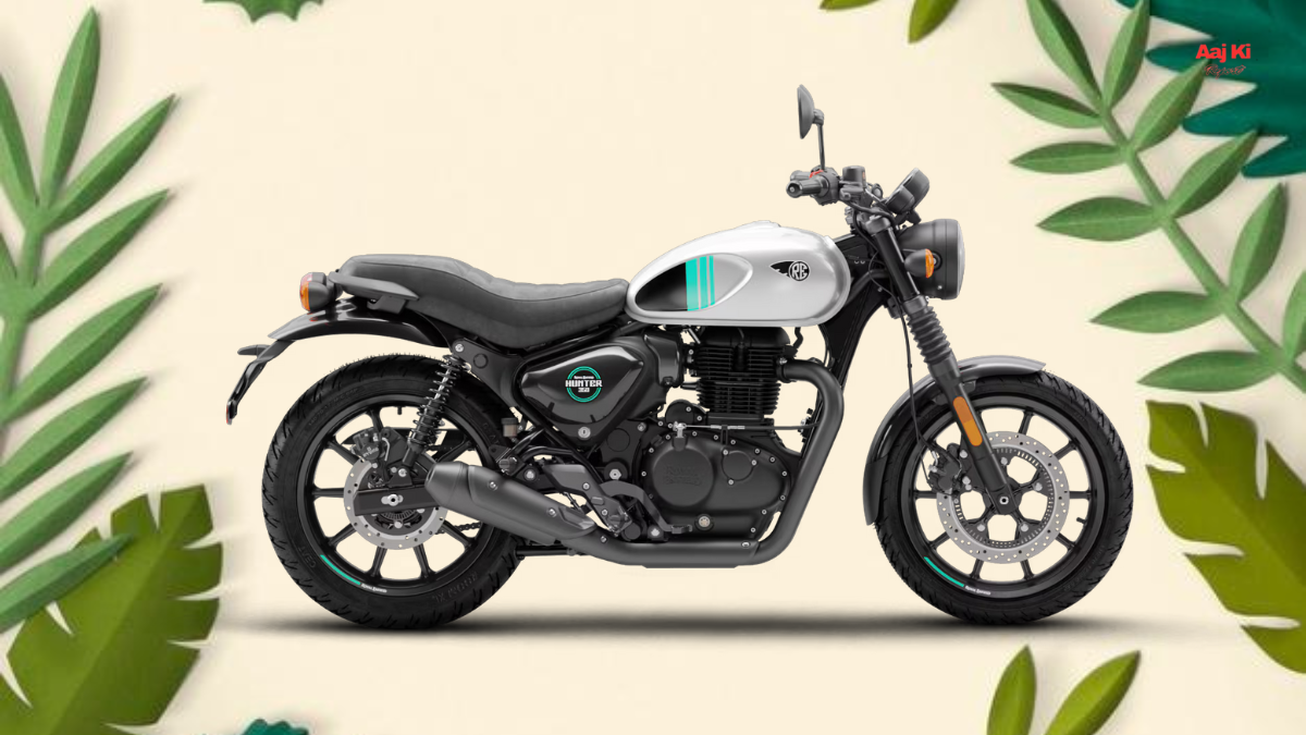 Royal Enfield Hunter 350 2025 मॉडल का साइड व्यू, रेट्रो-मॉडर्न डिजाइन और स्ट्रीट राइडिंग स्टाइल को दर्शाता हुआ।
